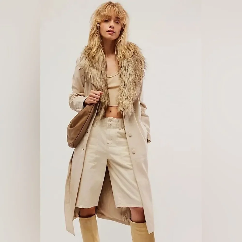 Free People FREE PEOPLE Train Leather Duster - Grey/ size XL
